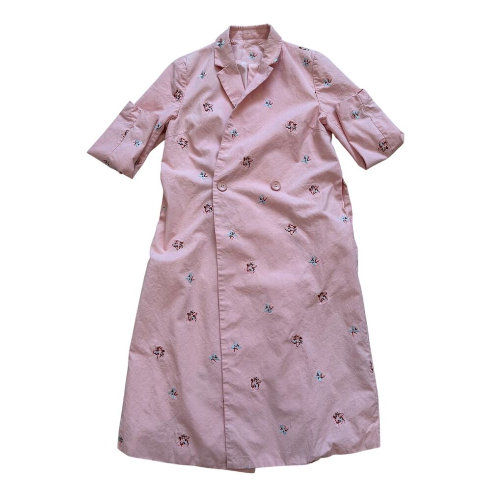 Pink Embroidered Double Coat Dress Floral Long Blazer